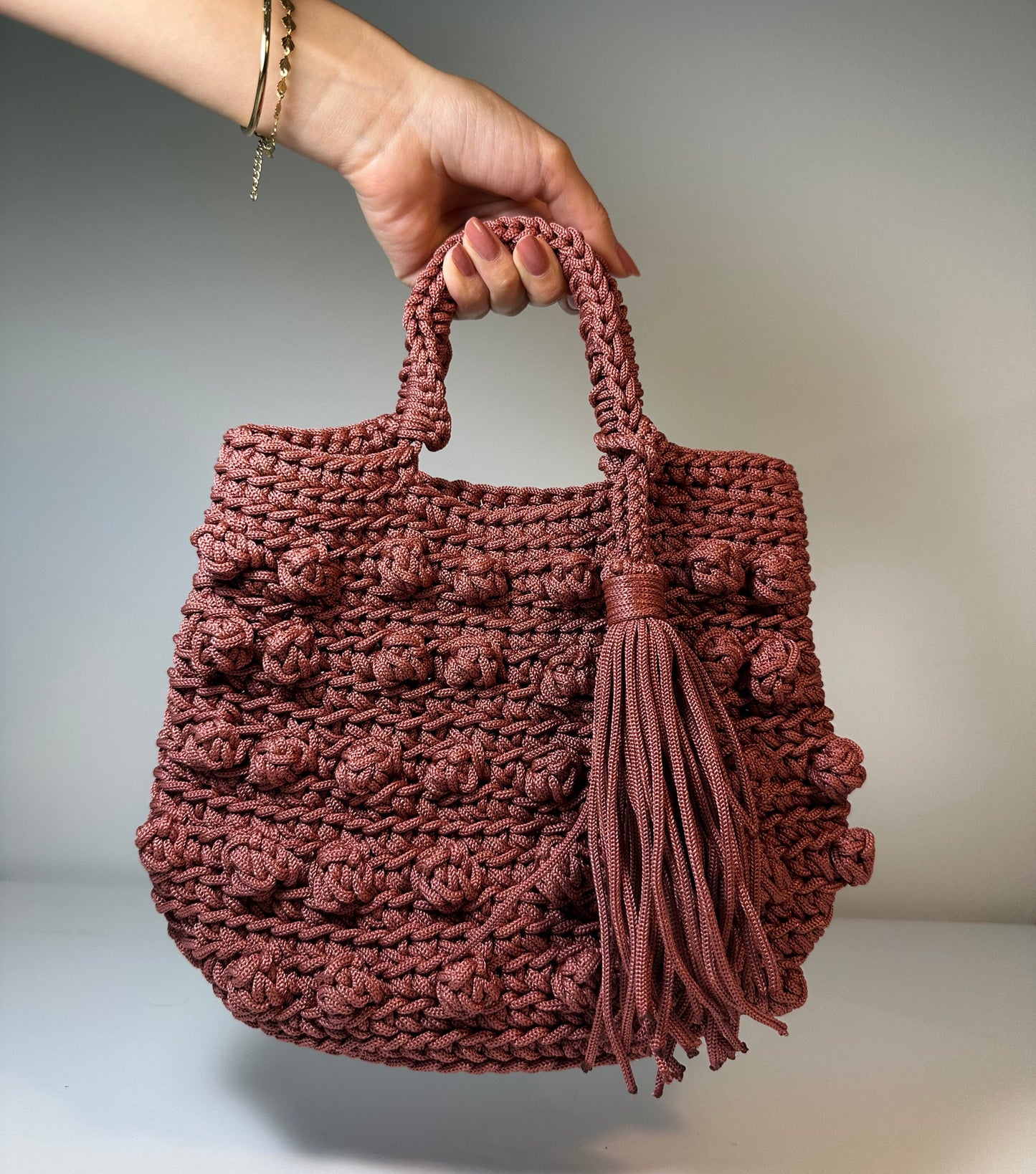 LAYLA Collection- Macramé Bag - Mahogany Brown
